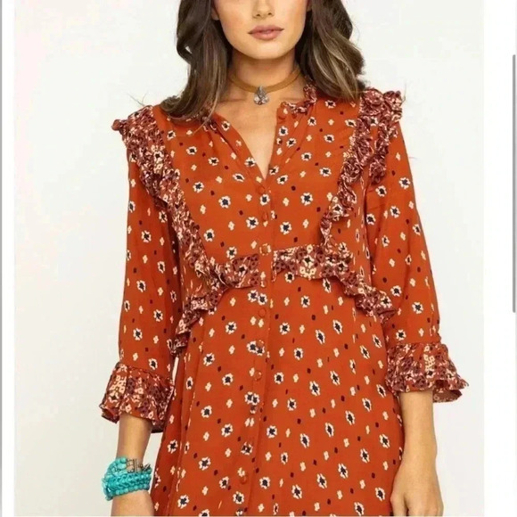 FREE PEOPLE CALICO SKIES MIDI DRESS - Picture 2 of 16